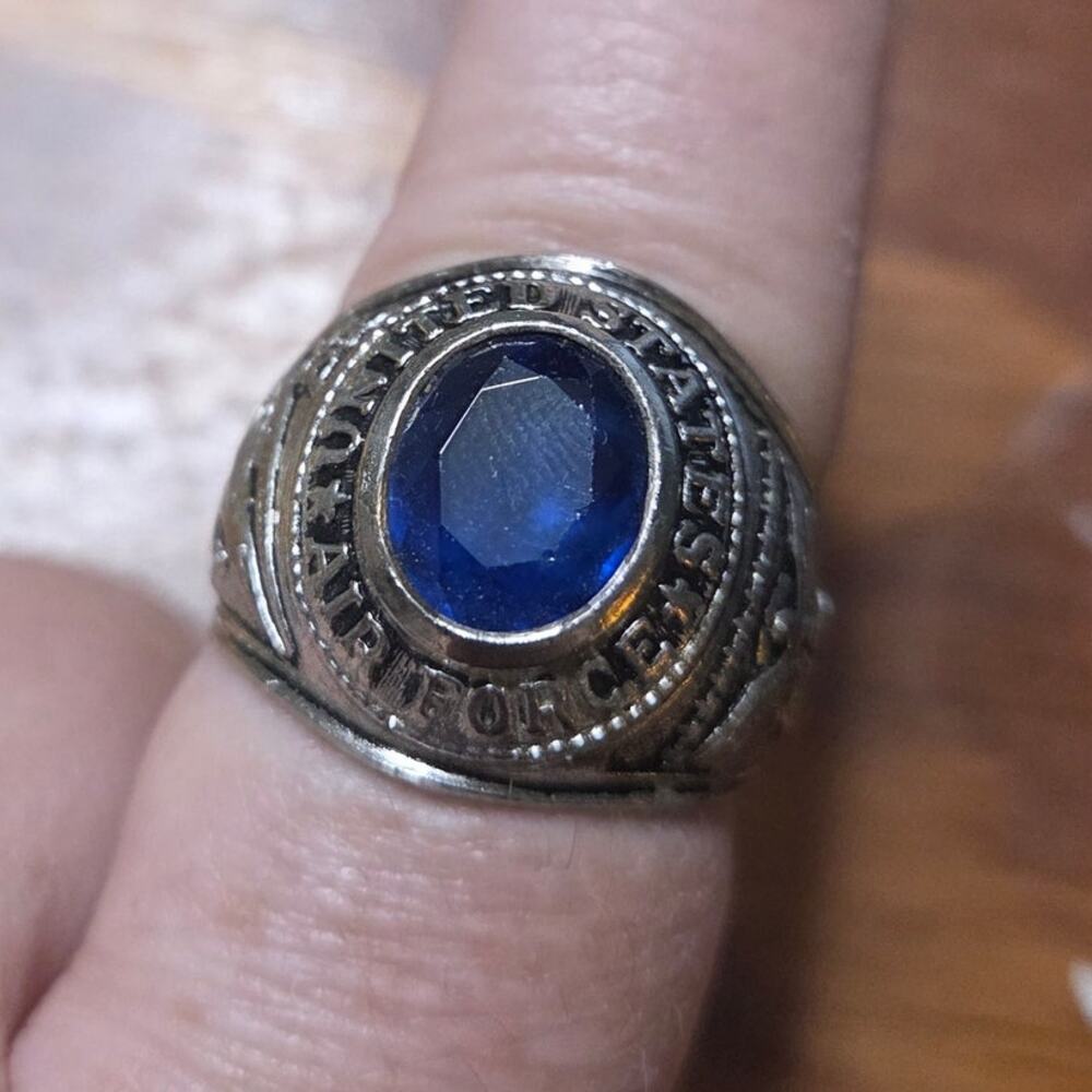 Vintage US Air Force Pride Sterling Silver Ring Size 12 Blue Stone USAF